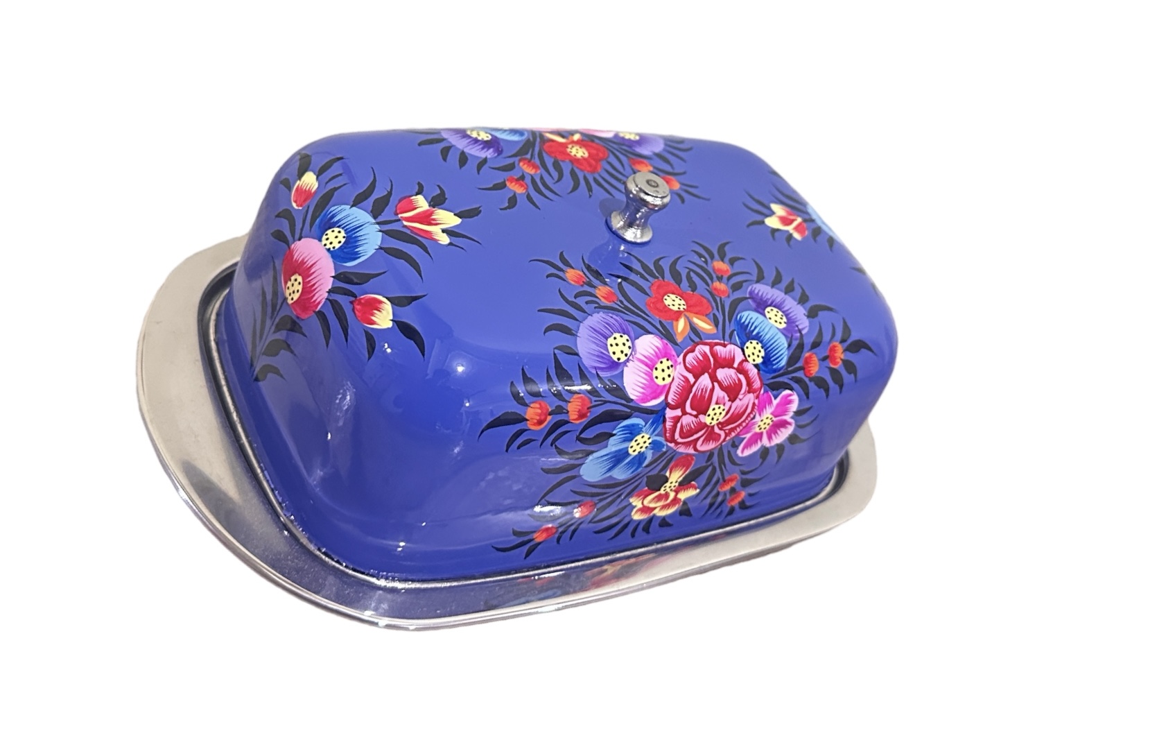 Cheese box,steel butter box,Vibrant Blue 4.5"×7" Butter Dish From Kashmir,Beautiful Hand Painted butter box,Cheese Dish Holds 1 lb of Butter